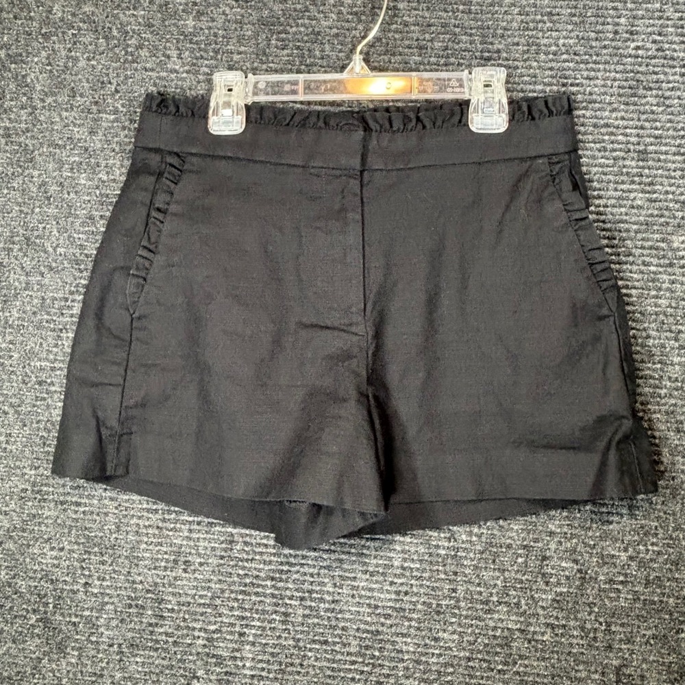 J.Crew Black Ruffle Waist Cotton Stretch Shorts Size 4 High Rise Cuffed Hem